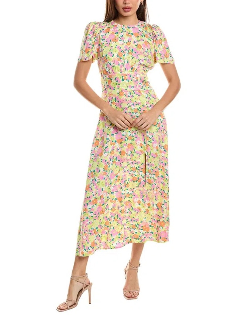 Anthropologie AFRM Floral Midi Dress in Pink, Yellow, Orange
